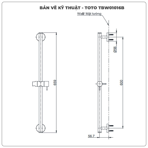 Thông số kỹ thuật thanh trượt sen tắm TOTO TBW01016B