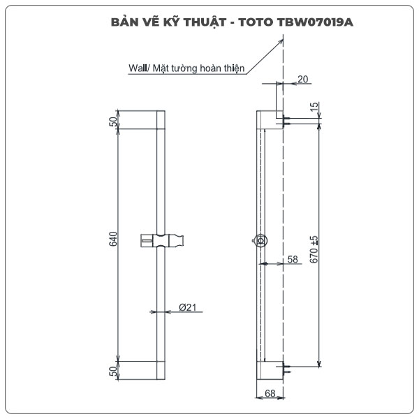 Thông số kỹ thuật thanh trượt sen tắm TOTO TBW07019A