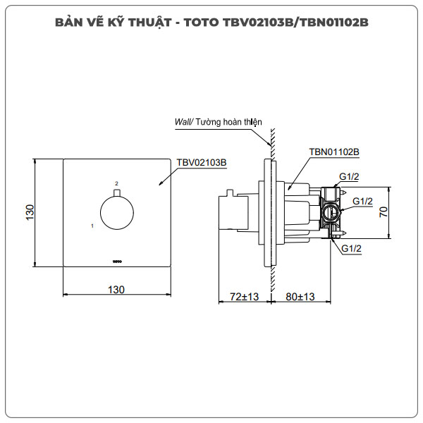 Thông số kỹ thuật van chuyển hướng TOTO TBV02103B/TBN01102B