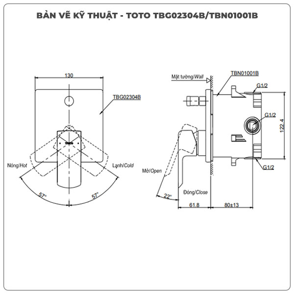 Thông số kỹ thuật van âm tường TOTO TBG02304B/TBN01001B