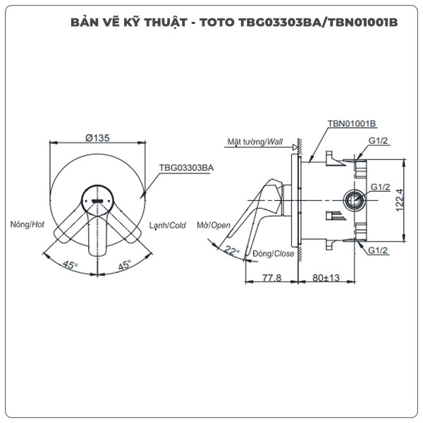 Thông số kỹ thuật van âm tường TOTO TBG03303BA/TBN01001B