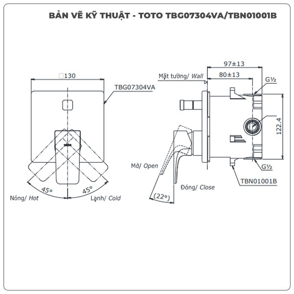 Thông số kỹ thuật van âm tường TOTO TBG07304VA/TBN01001B