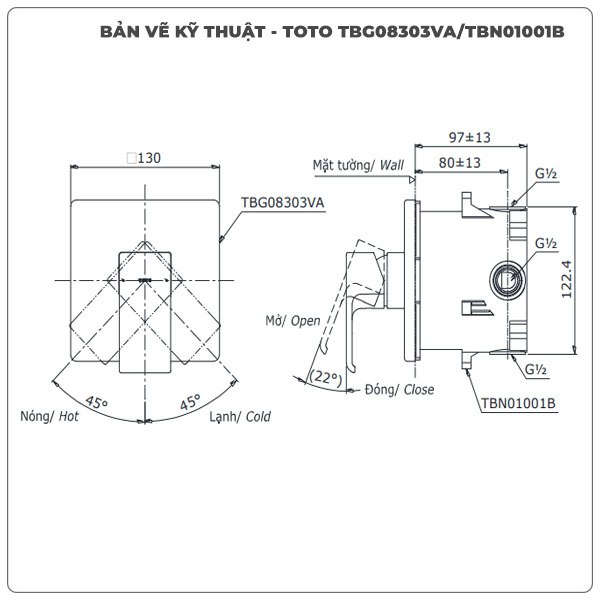 Thông số kỹ thuật van âm tường TOTO TBG08303VA/TBN01001B