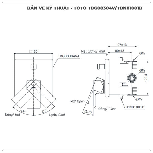 Thông số kỹ thuật van âm tường TOTO TBG08304VA/TBN01001B