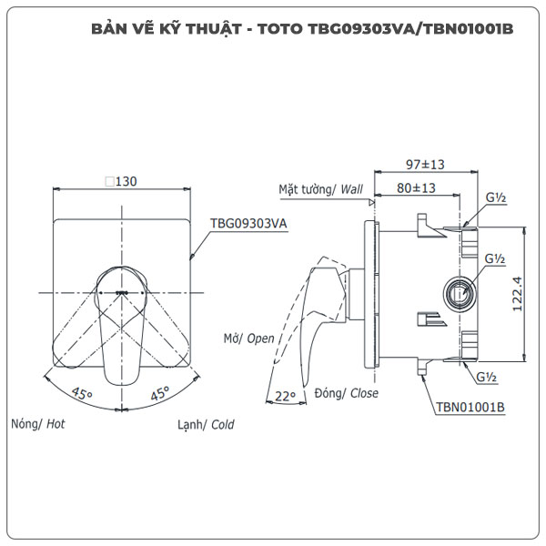 Thông số kỹ thuật van âm tường TOTO TBG09303VA/TBN01001B