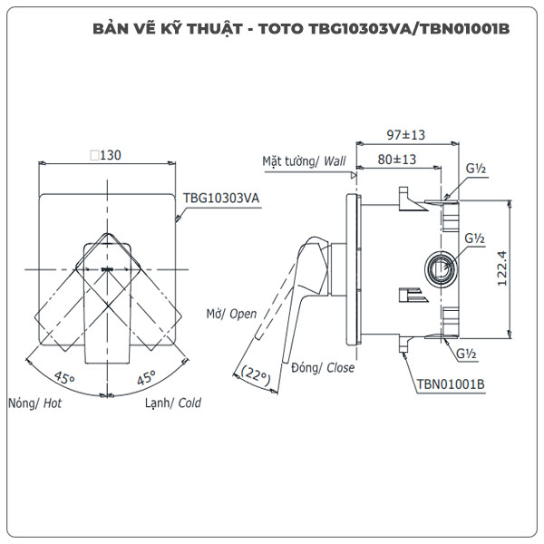 Thông số kỹ thuật van âm tường TOTO TBG10303VA/TBN01001B