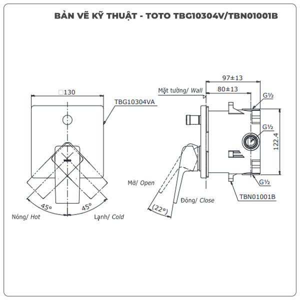 Thông số kỹ thuật van âm tường TOTO TBG10304VA/TBN01001B