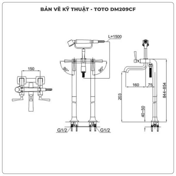 Thông số kỹ thuật vòi sen xả bồn tắm TOTO DM209CF#PG