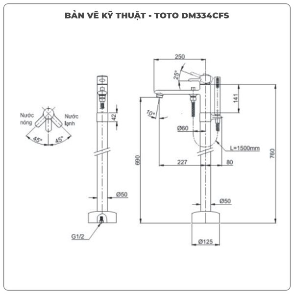 Thông số kỹ thuật vòi sen xả bồn tắm TOTO DM334CFS