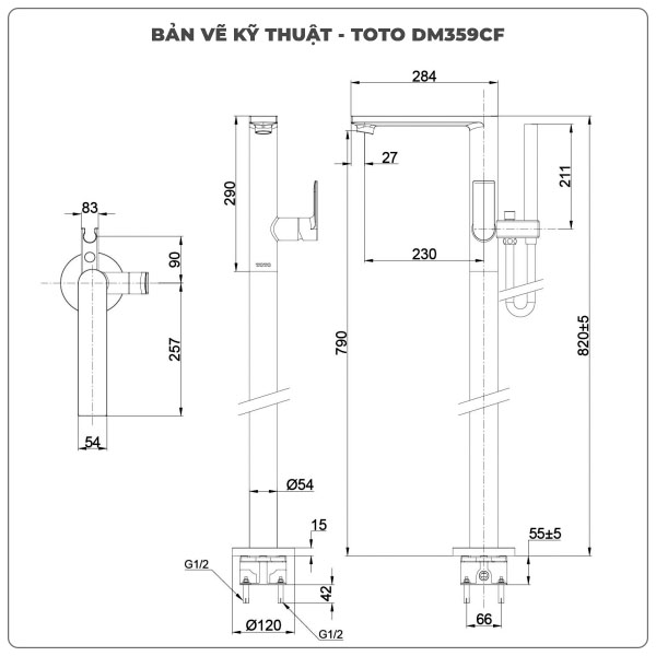 Thông số kỹ thuật vòi sen xả bồn tắm TOTO DM359CF