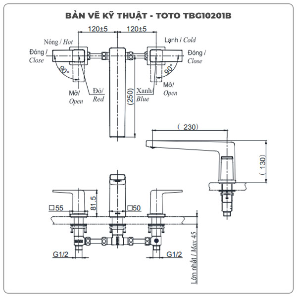 Thông số kỹ thuật vòi xả bồn tắm TOTO TBG10201B