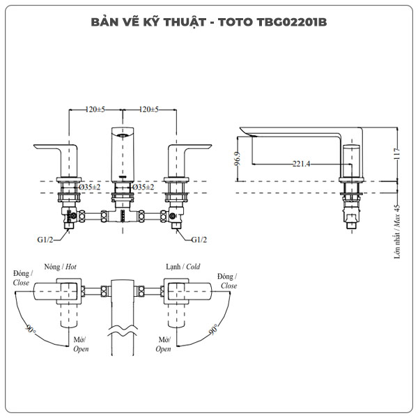 Thông số kỹ thuật vòi xả bồn tắm TOTO TBG02201BA