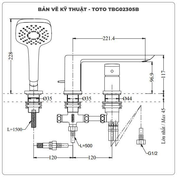 Thông số kỹ thuật vòi xả bồn tắm TOTO TBG02305B