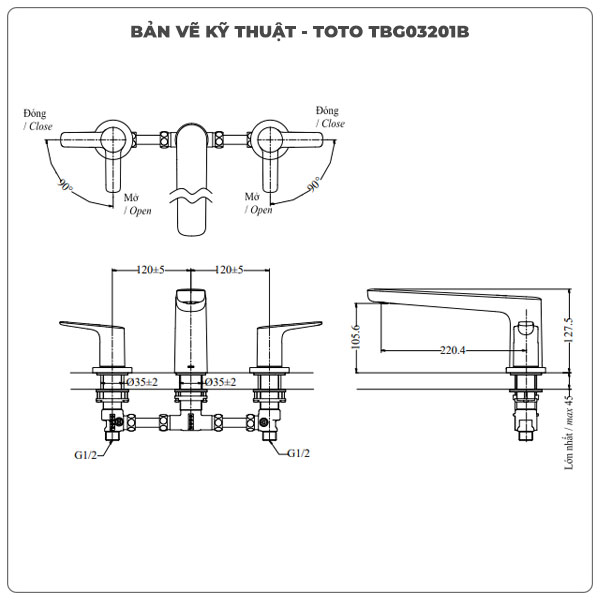 Thông số kỹ thuật vòi xả bồn tắm TOTO TBG03201B