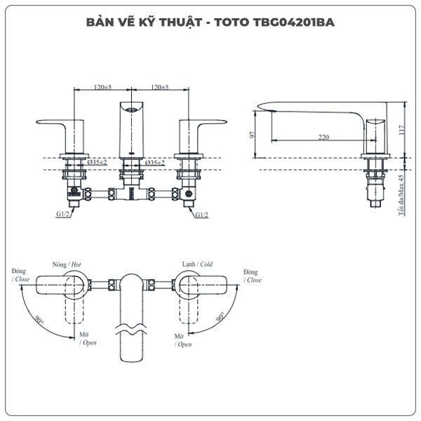 Thông số kỹ thuật vòi xả bồn tắm TOTO TBG04201BA