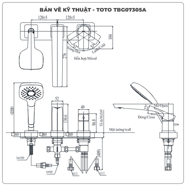 Thông số kỹ thuật vòi xả bồn tắm TOTO TBG07305AA