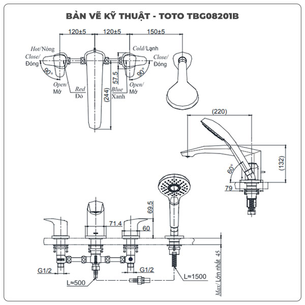 Thông số kỹ thuật vòi xả bồn tắm TOTO TBG08201B