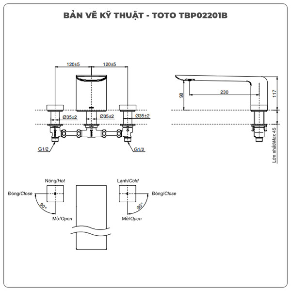 Thông số kỹ thuật vòi xả bồn tắm TOTO TBP02201B