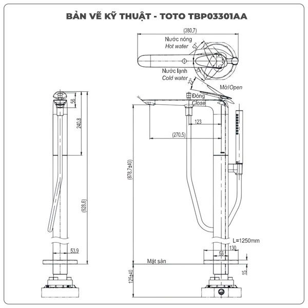Thông số kỹ thuật vòi sen xả bồn tắm TOTO TBP03301AA/TBN01105B