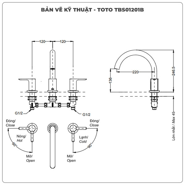 Thông số kỹ thuật vòi xả bồn tắm TOTO TBS01201B