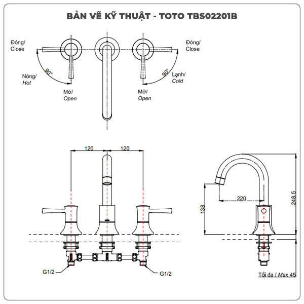 Thông số kỹ thuật vòi xả bồn tắm TOTO TBS02201BA