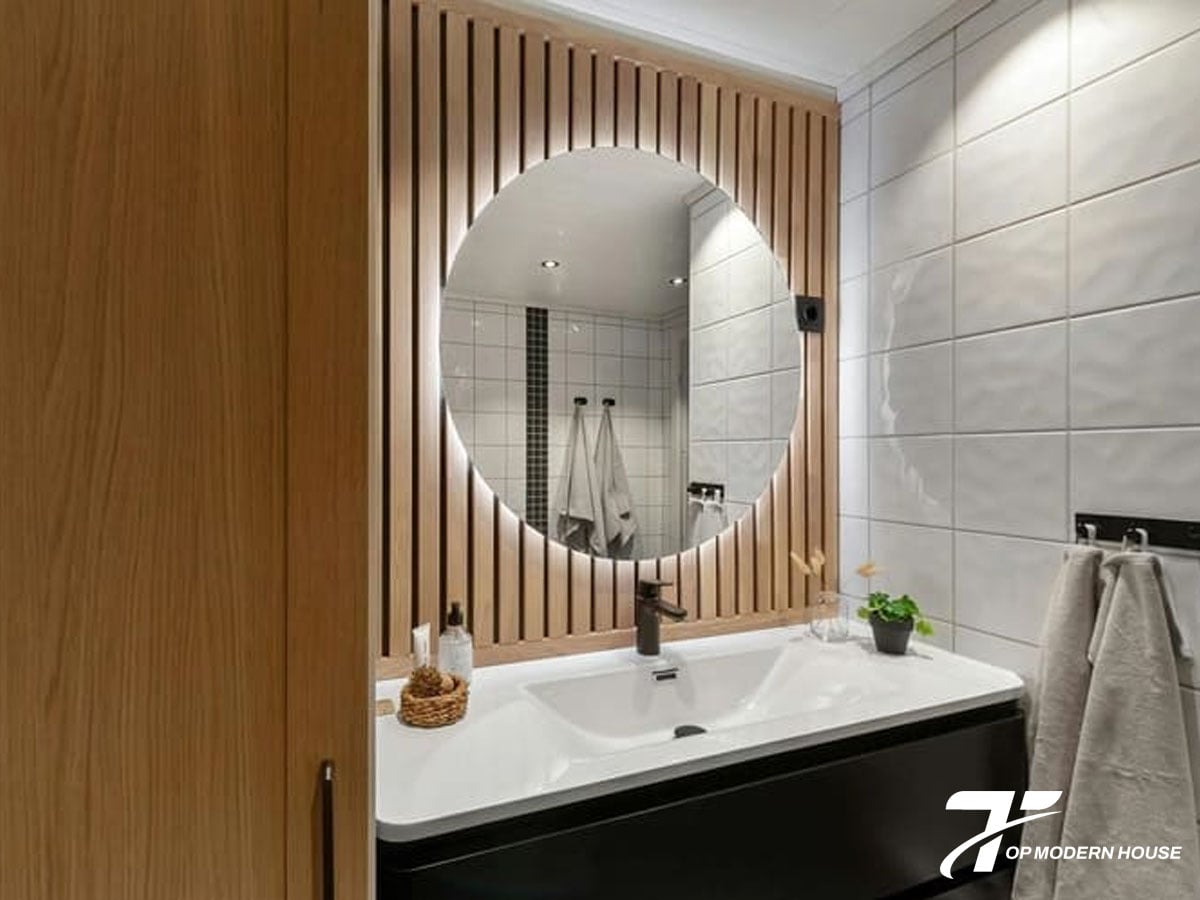 Chậu âm bàn đá trắng tạo cảm giác sạch sẽ, thoải mái cho không gian.