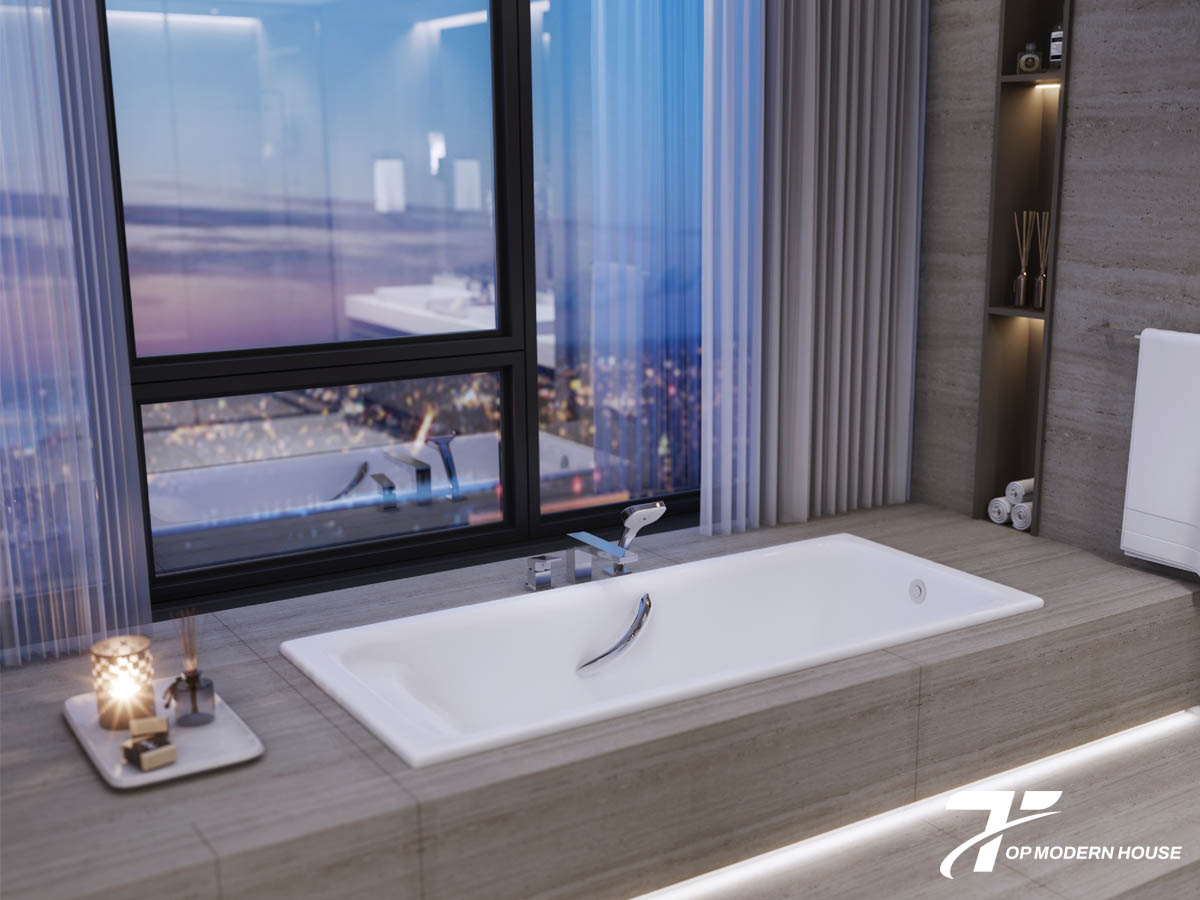 Vòi sen xả bồn gắn thành bồn tiện lợi, tiết kiệm không gian và dễ dàng sử dụng khi tắm hoặc xả nước.