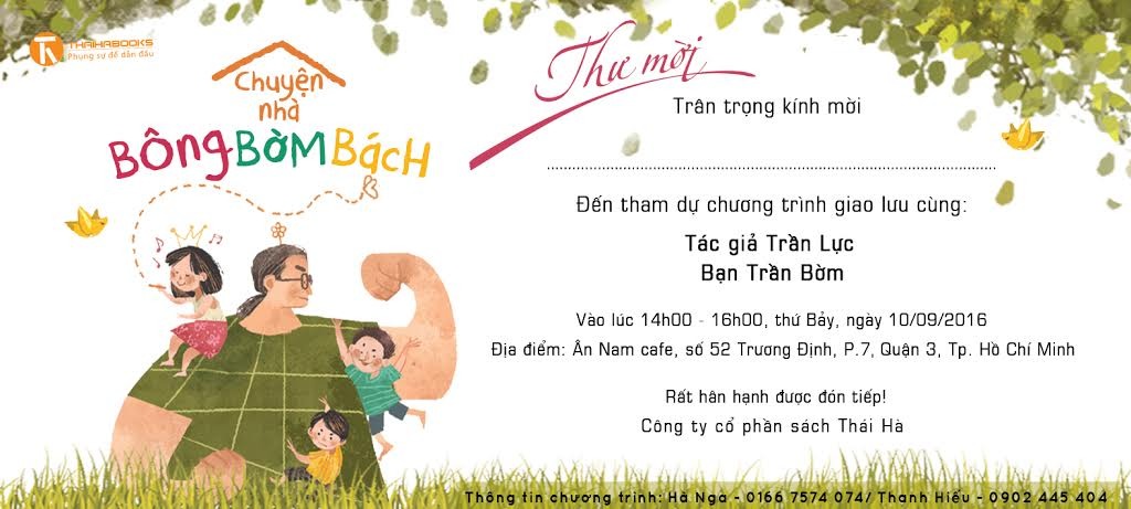 Tp.HCM, 14h00, ngày 10/09/2016: Giao lưu tác giả “CHUYỆN NHÀ BÔNG BỜM BÁCH”