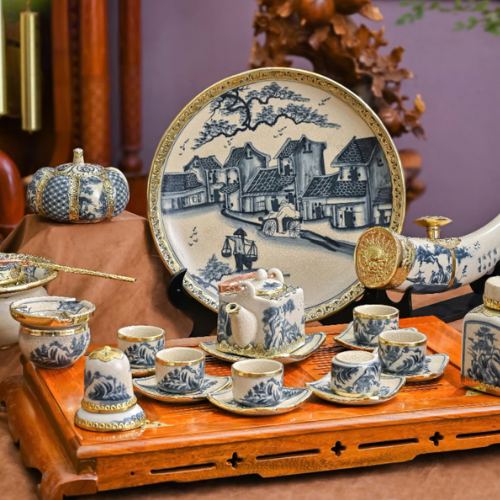 Ấm chén men rạn cổ Bát Tràng bọc đồng