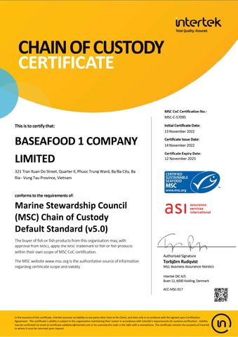 CHAIN OF CUSTODY CERTIFICATE