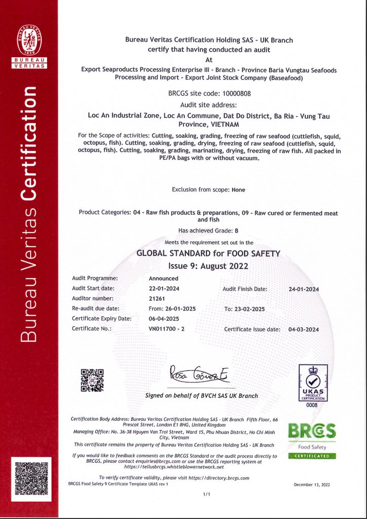 Certified the global standard of food safety of the enterprise 3
