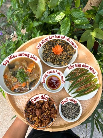 [NGÀY 43] súp miso dưỡng sinh và chả hạt kê vừng đen yến mạch - bộ đôi dưỡng sinh mùa trong mâm cơm mùa lễ phật đản an nhiên thanh tịnh