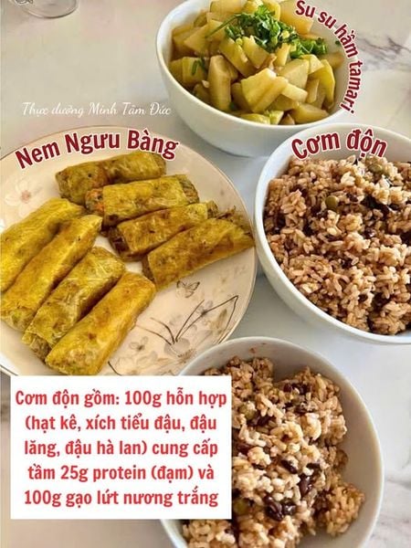 [NGÀY 50] Cơm đậu – nem ngưu bàng – su su hầm tamari: bữa trưa tỉnh táo, khỏe khoắn cùng thực dưỡng Minh Tâm Đức