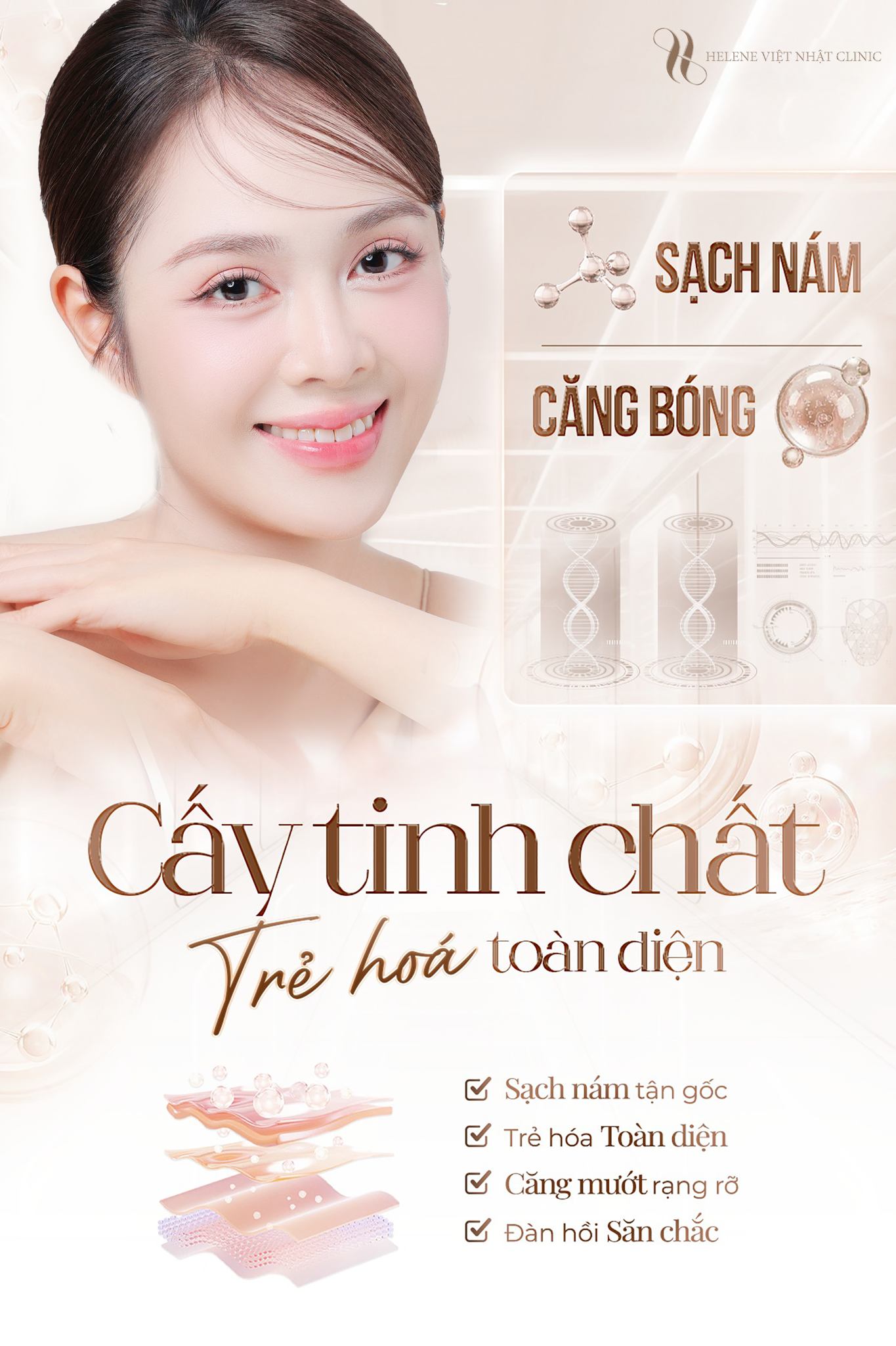 Da Láng Như Gương Nhờ Cấy Tinh Chất Trẻ Hóa Toàn Diện - Ưu Đãi 50% và Quà Tặng Hấp Dẫn Tại Helene Việt Nhật Clinic