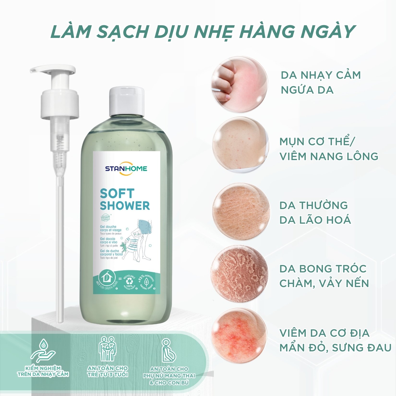 Stanhome Soft Shower thích hợp với mọi loại da, đặc biệt là viêm da cơ địa