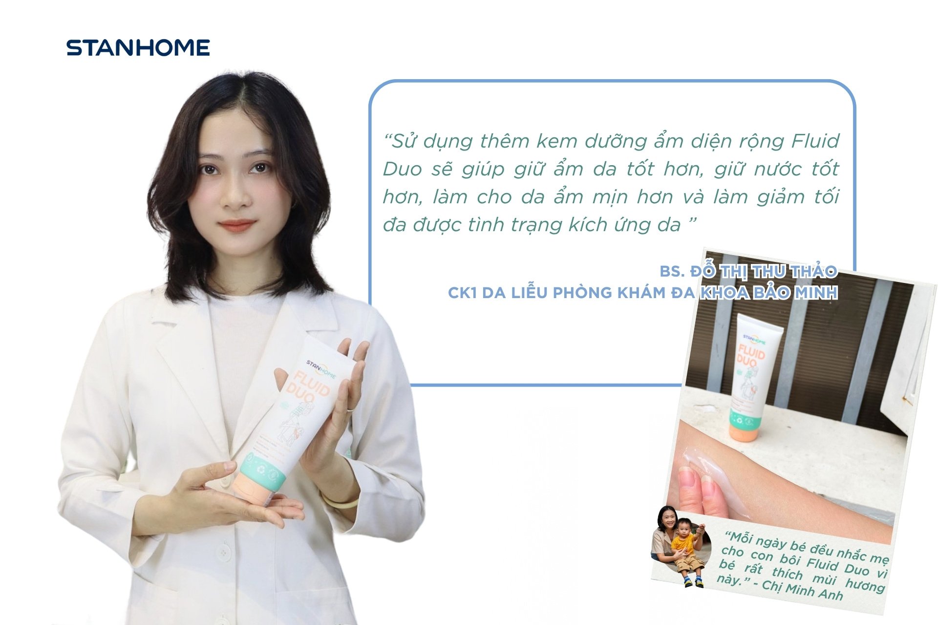 Kem dưỡng ẩm viêm da cơ địa diện rộng Stanhome Fluid Duo được bác sĩ da liễu khuyên dùng