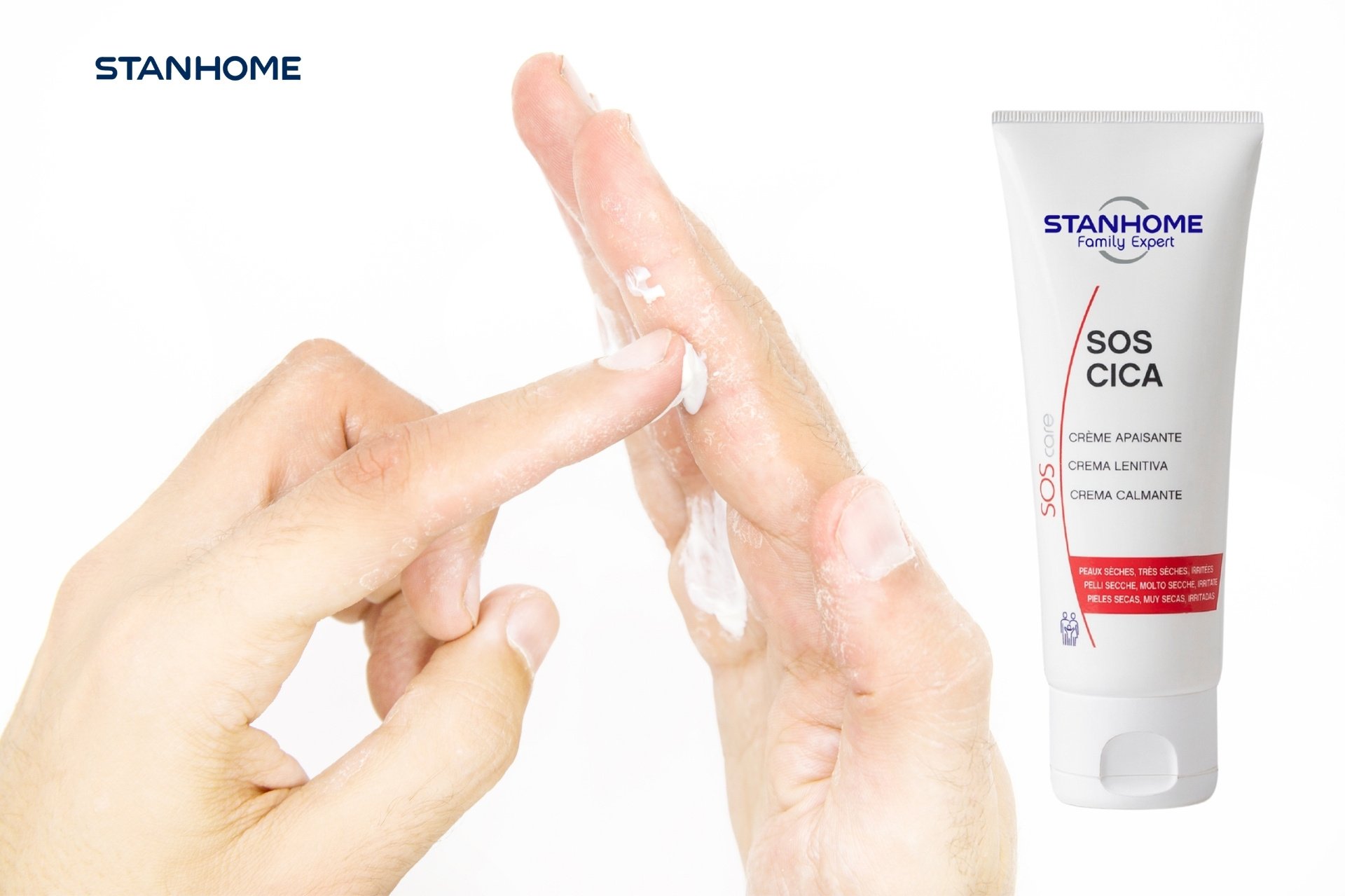 Kem dưỡng ẩm viêm da cơ địa Stanhome SOS CICA là giải pháp giảm ngứa và phục hồi cho da tổn thương, bong tróc.