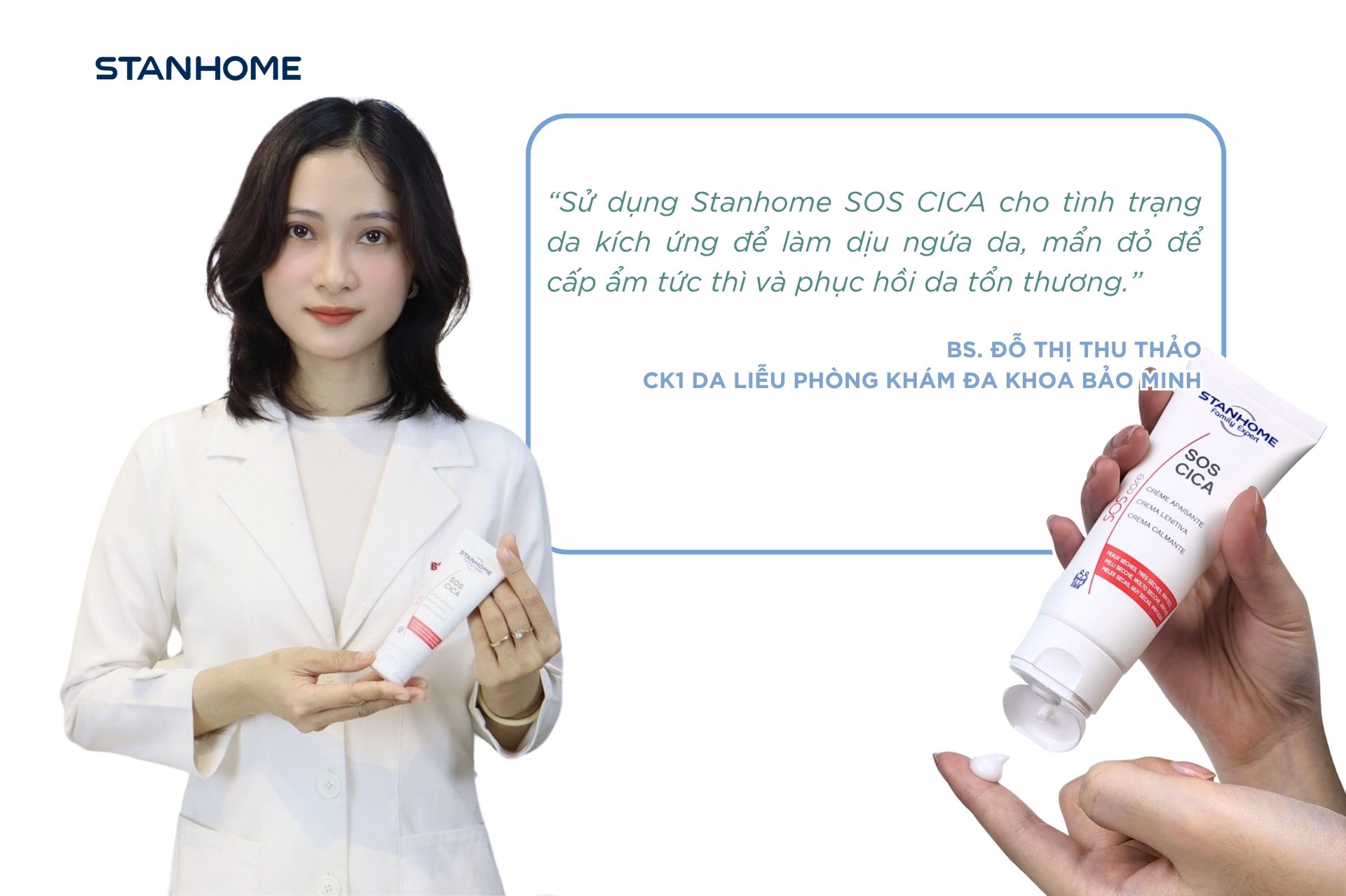 Kem dưỡng ẩm viêm da cơ địa Stanhome SOS CICA được bác sĩ da liễu khuyên dùng