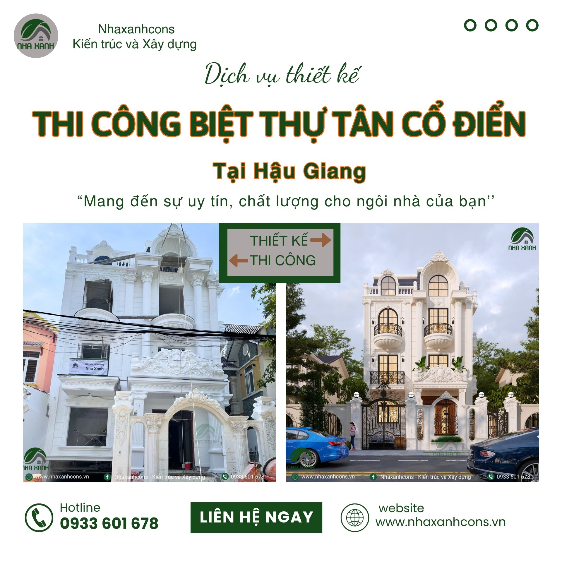 Thiết kế thi công biệt thự tân cổ điển tại Hậu Giang - Nhaxanhcons kiến tạo đẳng cấp vượt thời gian Thiết kế thi công biệt thự tân cổ điển tại Hậu Giang - Nhaxanhcons kiến tạo đẳng cấp vượt thời gian
