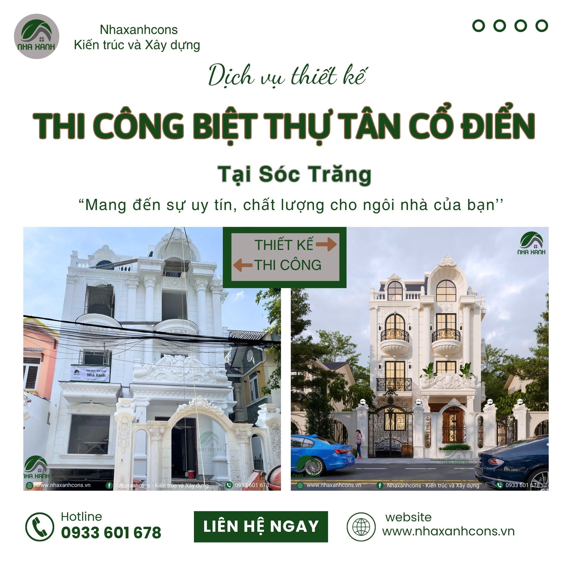 Thiết kế thi công biệt thự tân cổ điển tại Sóc Trăng - Nhaxanhcons tôn vinh vẻ đẹp vượt thời gian Thiết kế thi công biệt thự tân cổ điển tại Sóc Trăng - Nhaxanhcons tôn vinh vẻ đẹp vượt thời gian