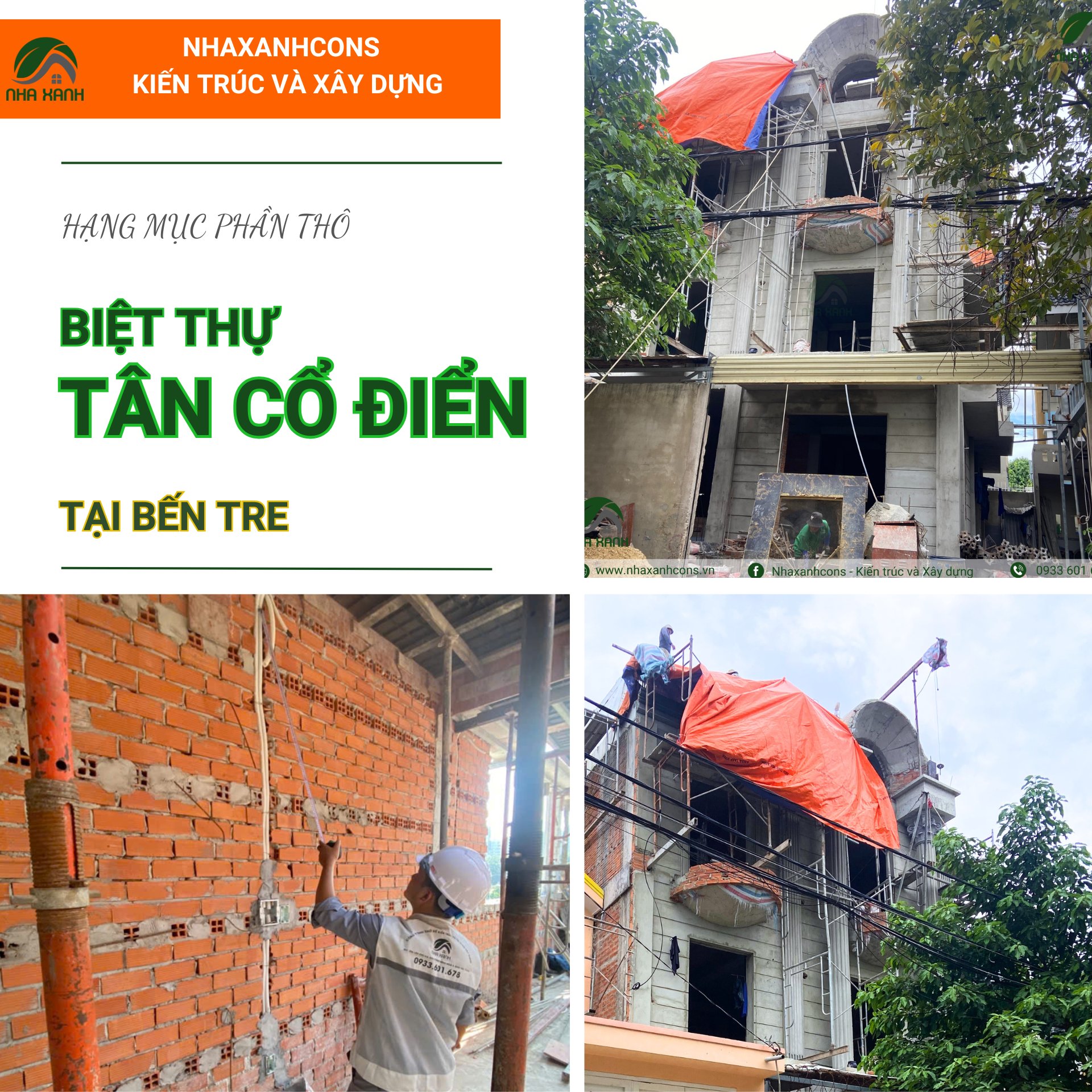 Thi công phần thô biệt thự tân cổ điển tại Bến Tre