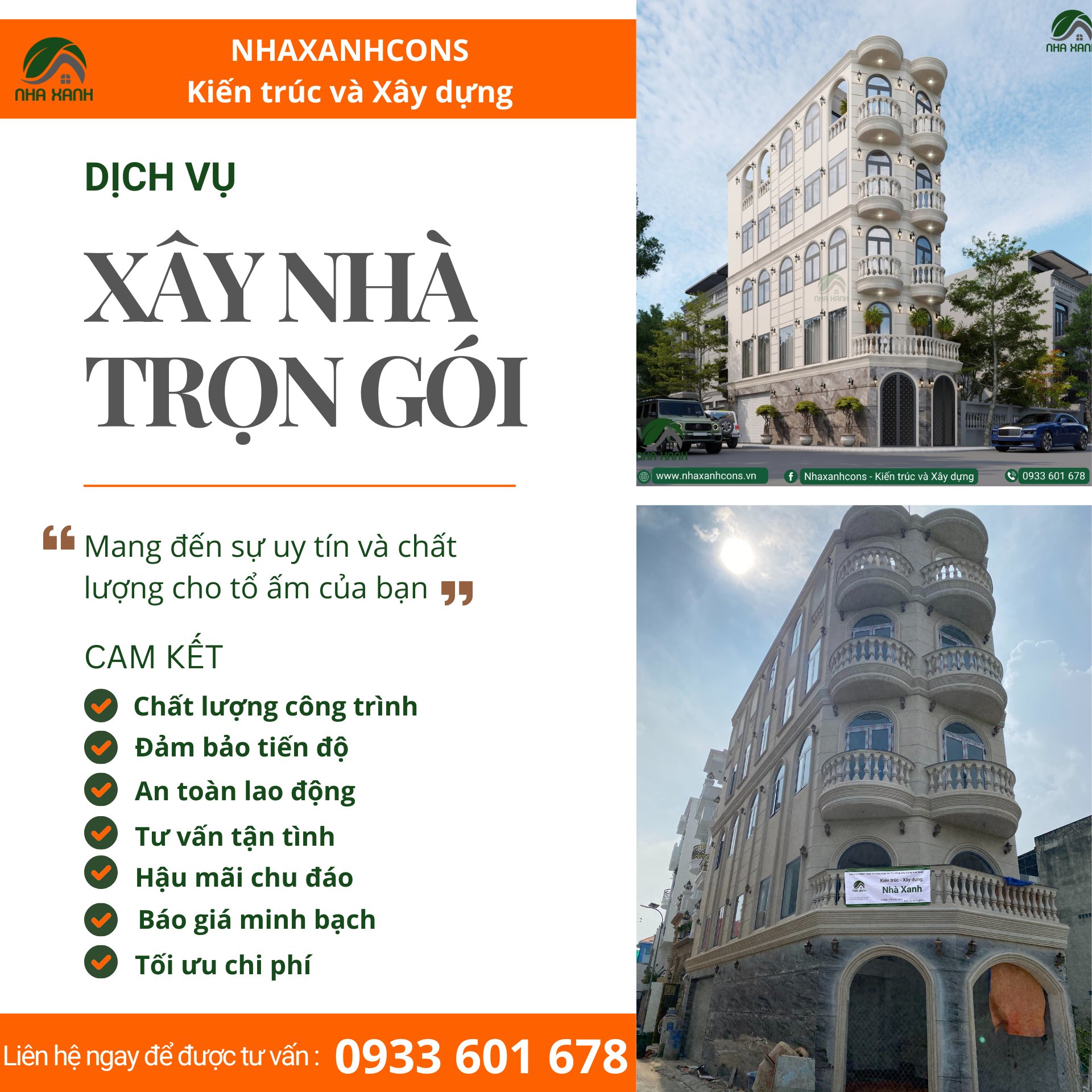 Đơn giá xây nhà trọn gói tại quận 1 cùng Nhaxanhcons