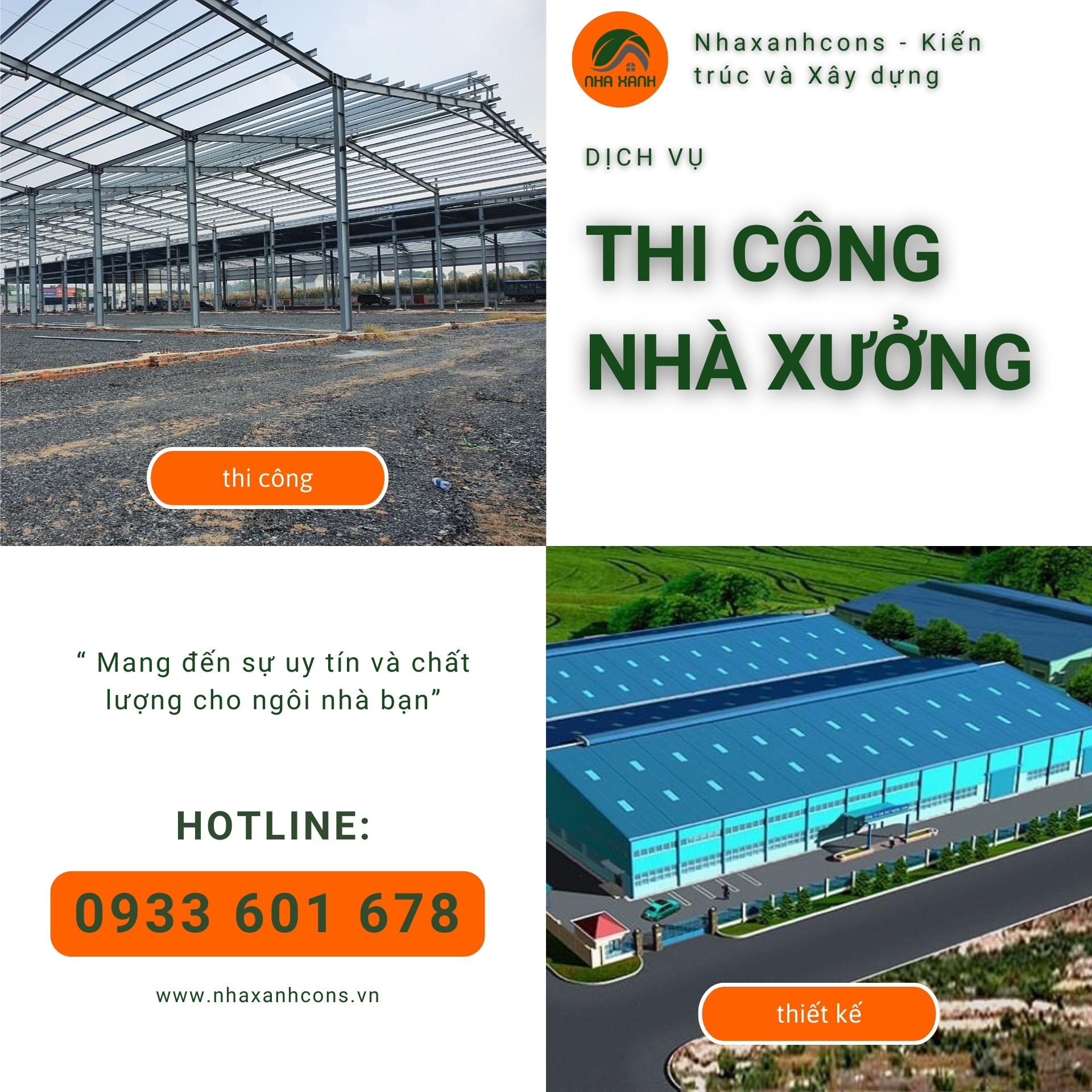 Báo giá thi công nhà xưởng cùng Nhaxanhcons