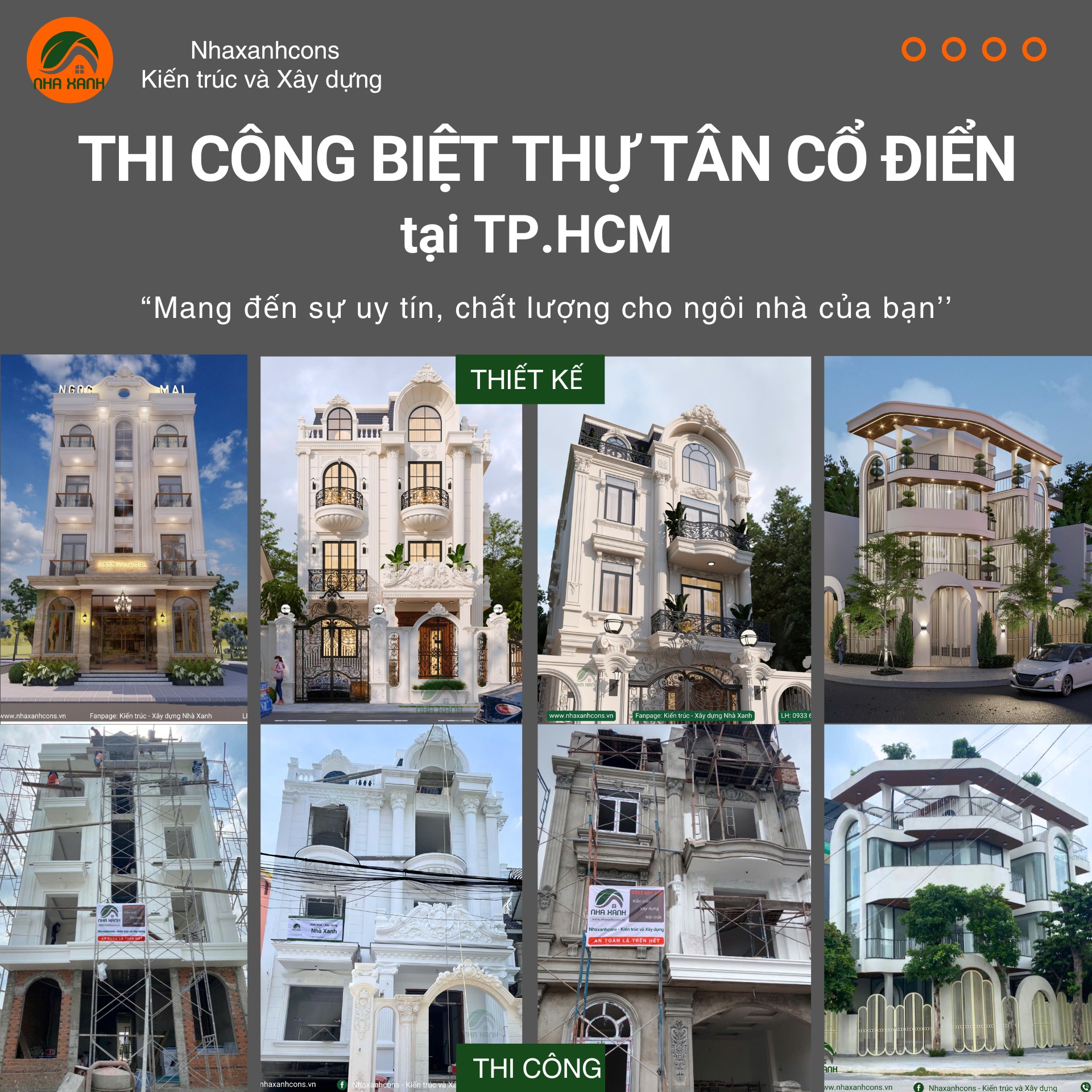 Mẫu nhà biệt thự 3 tầng tân cổ điển tại Tp.HCM cùng Nhaxanhcons