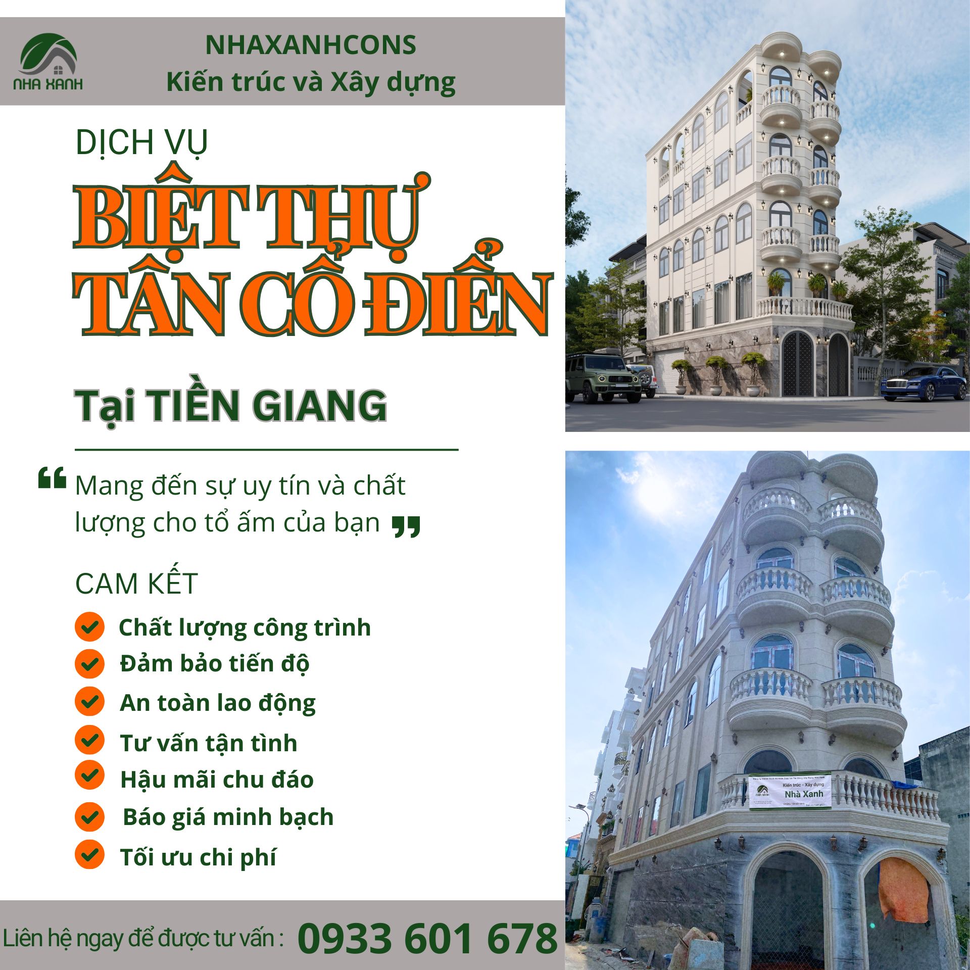 Dịch vụ thi công thiết kế biệt thự tân cổ điển tại Tiền Giang