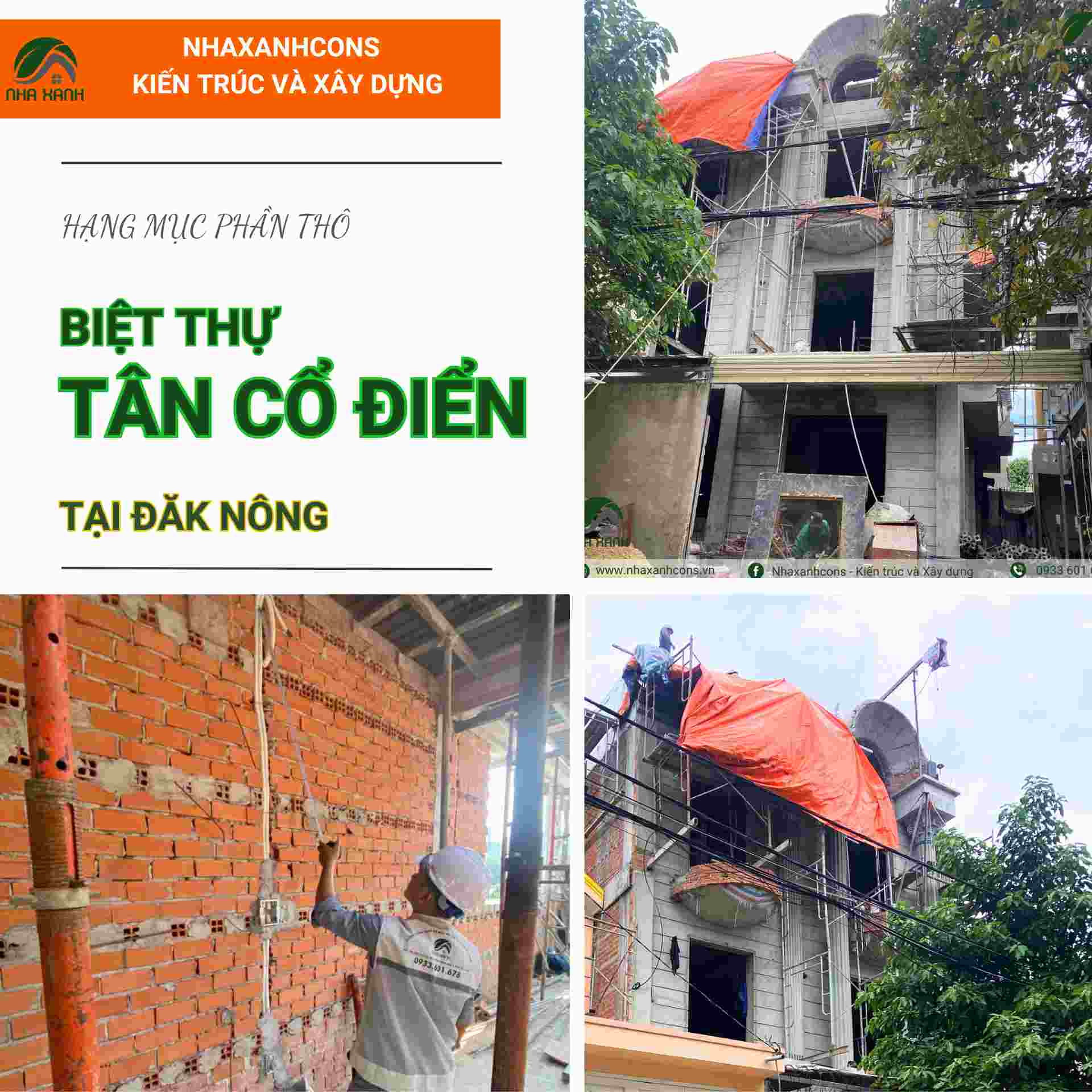 Thi công phần thô biệt thự tân cổ điển phổ biến tại Đăk Nông