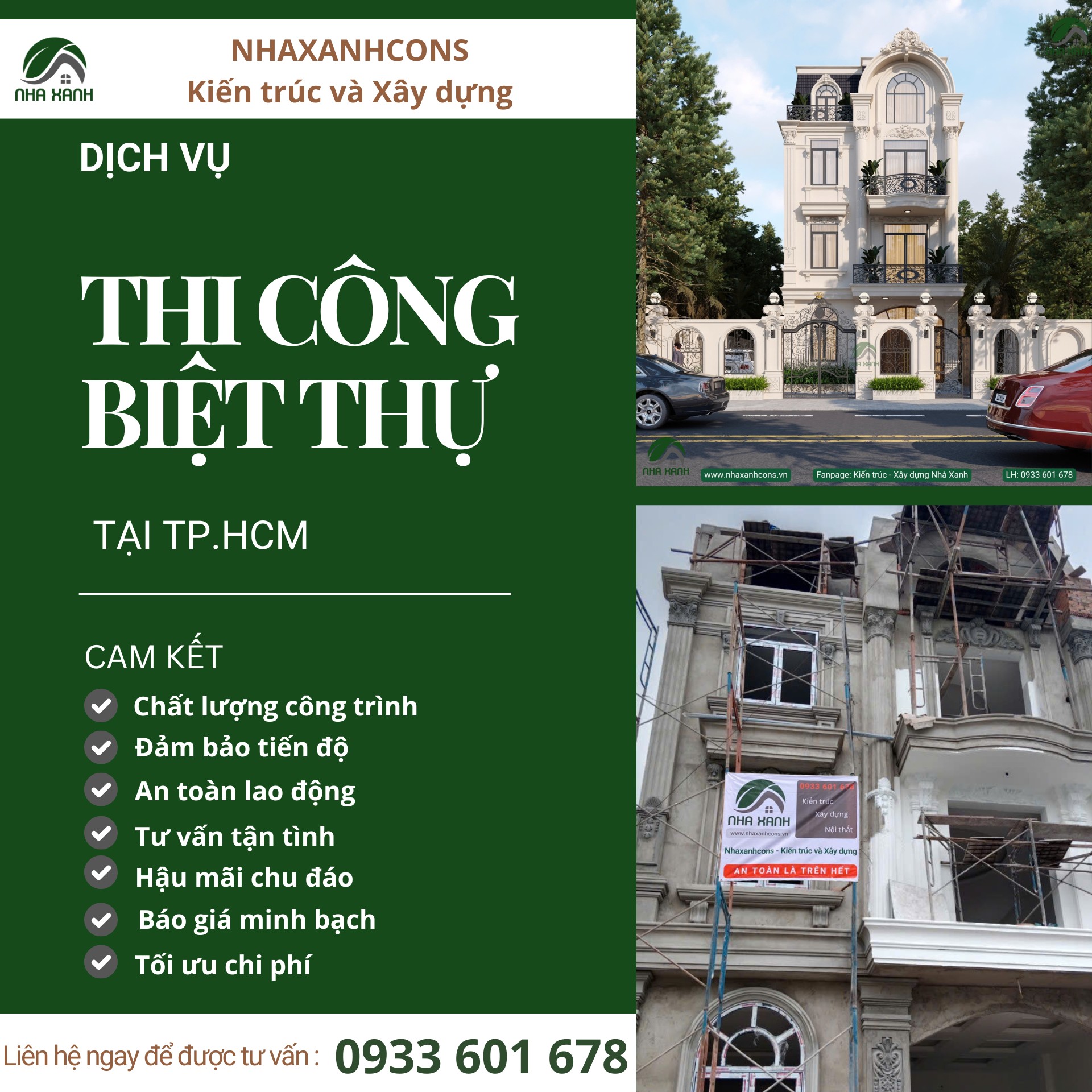 thi công biệt thự 3 tầng tân cổ điển tại Tp.HCM cùng Nhaxanhcons
