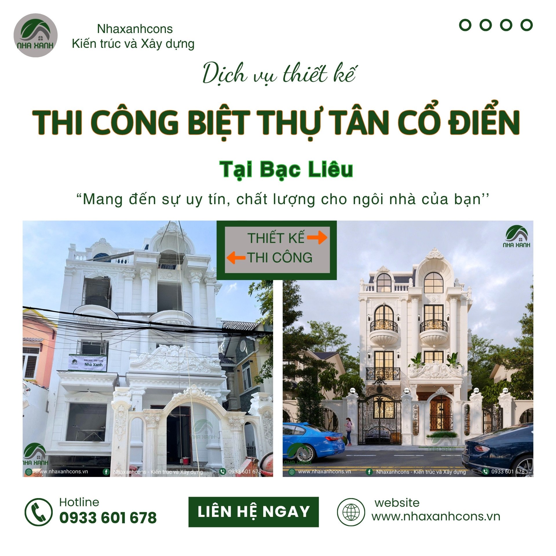 Mẫu biệt thự tân cổ điển 3 tầng đẹp tại Bạc Liêu