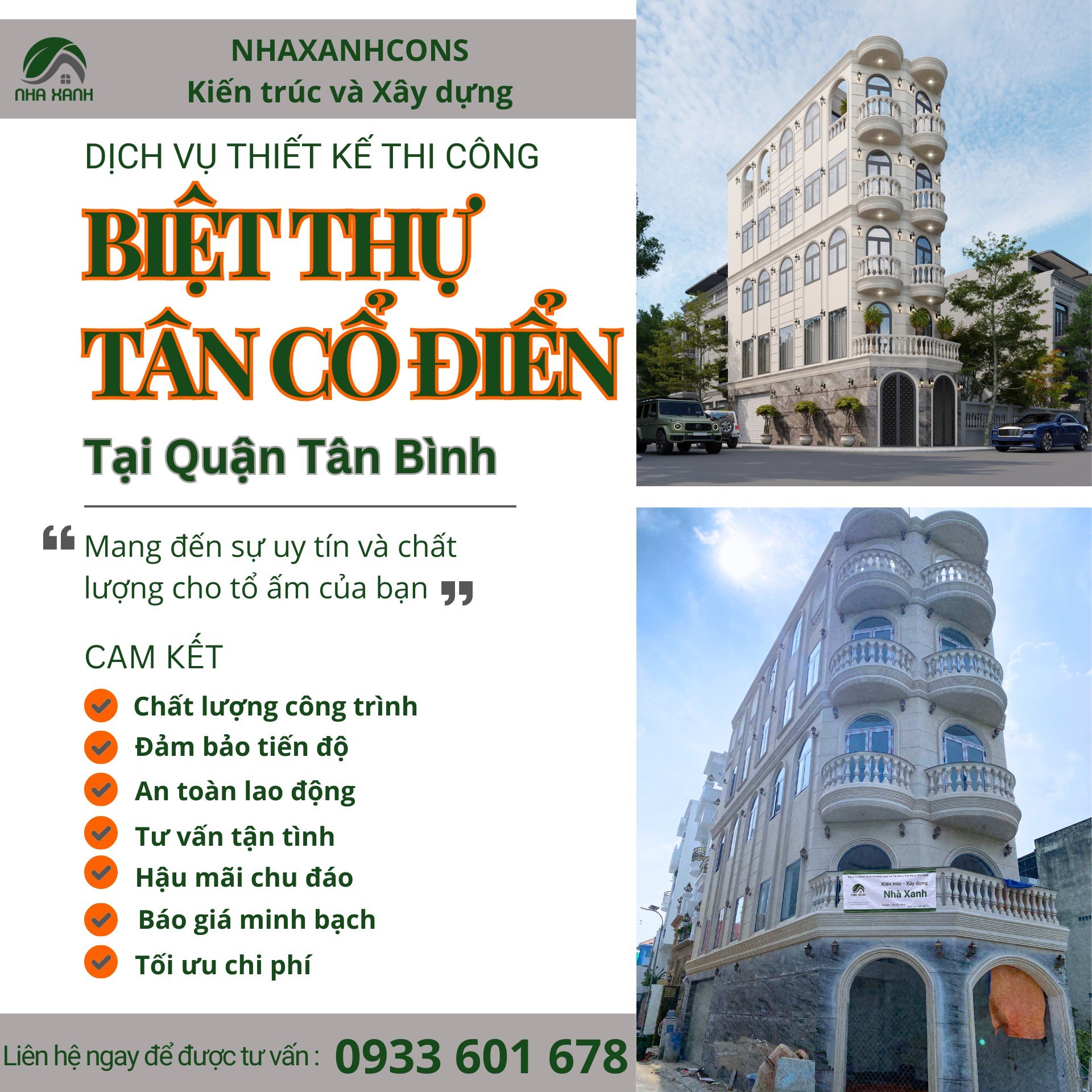Thi công thiết kế biệt thự tân cổ điển tại Quận Tân Bình - Uy tín từ Nhaxanhcons