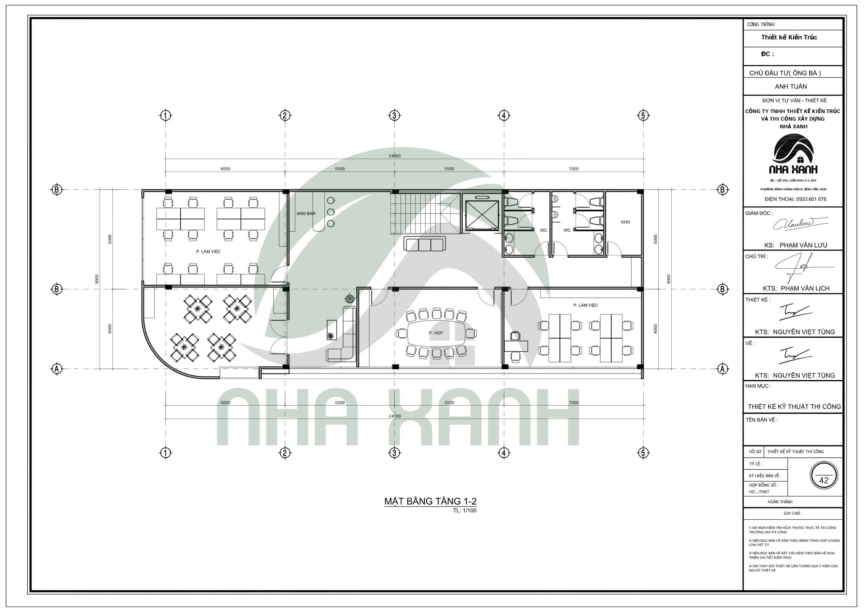 Mặt bằng công năng tầng 1-2 nhà ở kết hợp văn phòng 2 mặt tiền